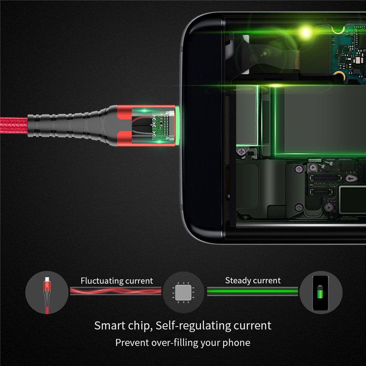 ESSAGER Micro USB to USB Nylon Braided Data Sync Charging Cord with LED Indicator 1m - Red
