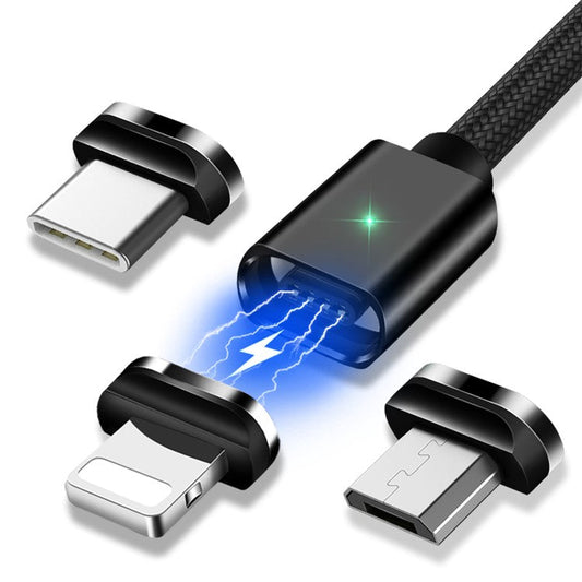 ESSAGER 1m Lightning/Type C/Micro 3 in 1 3A Fast Charging Cord Magnetic Data Cable - Black