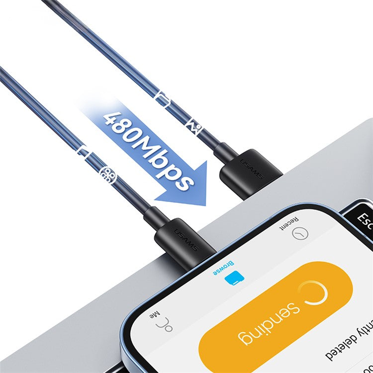 USAMS SJ709 YD Series 1m Charger Cable USB to Lightning 2.4A Fast Charging Data Cord - Black