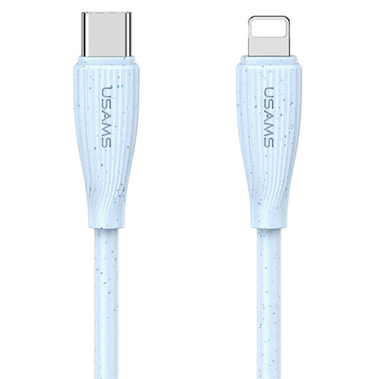 USAMS SJ717 Green Series 1m Type-C to Lightning 30W Fast Charging Cable PVC 480Mbps Data Cord - Blue