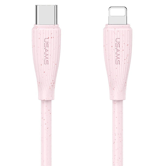 USAMS SJ717 Green Series 1m Type-C to Lightning 30W Fast Charging Cable PVC 480Mbps Data Cord - Pink