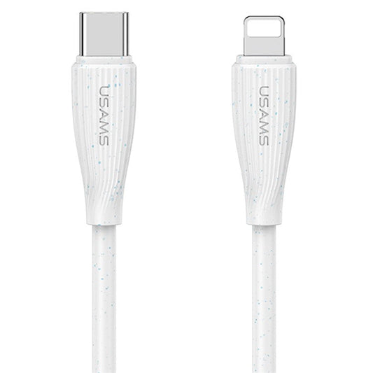 USAMS SJ717 Green Series 1m Type-C to Lightning 30W Fast Charging Cable PVC 480Mbps Data Cord - White
