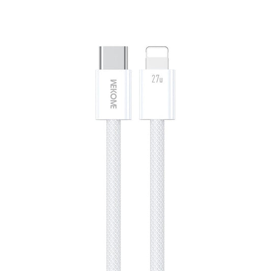 WEKOME WDC-21 1m PD 27W Fast Charging Data Cable USB-C to Lightning Nylon Braided Cord - White
