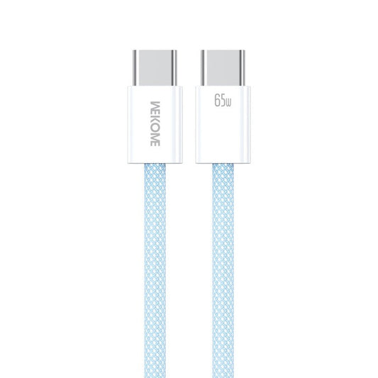 WEKOME WDC-21 1m USB-C to USB-C Charger Cable Nylon Braided 65W Fast Charging Cord - Blue