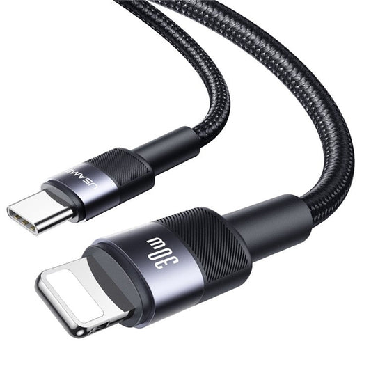 USAMS SJ729 SY Series 1.2m 30W Type-C to Lightning Cable Nylon Braided Fast Charger Cord - Tarnish