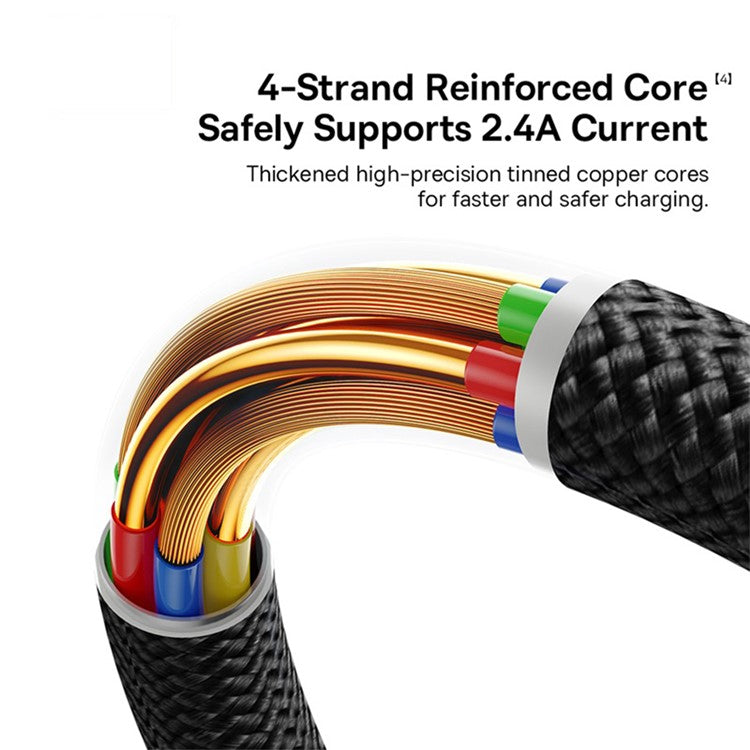 BASEUS New Cafule Series 2.4A Fast Charging Cable USB to iP Data Cord, Length: 1m - Gold+Black