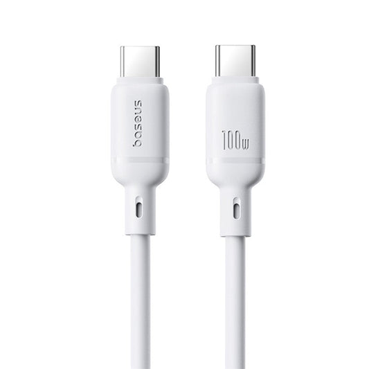 BASEUS Silky PD 100W Fast Charging Cable Soft PVC USB-C to USB-C Data Cord, Length: 1m - White