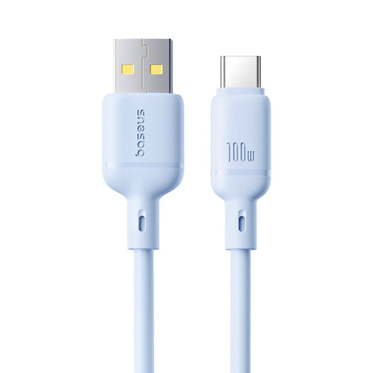 BASEUS Silky USB-A to USB-C Data Cord PD 100W Soft PVC Fast Charging Cable, Length: 1m - Blue