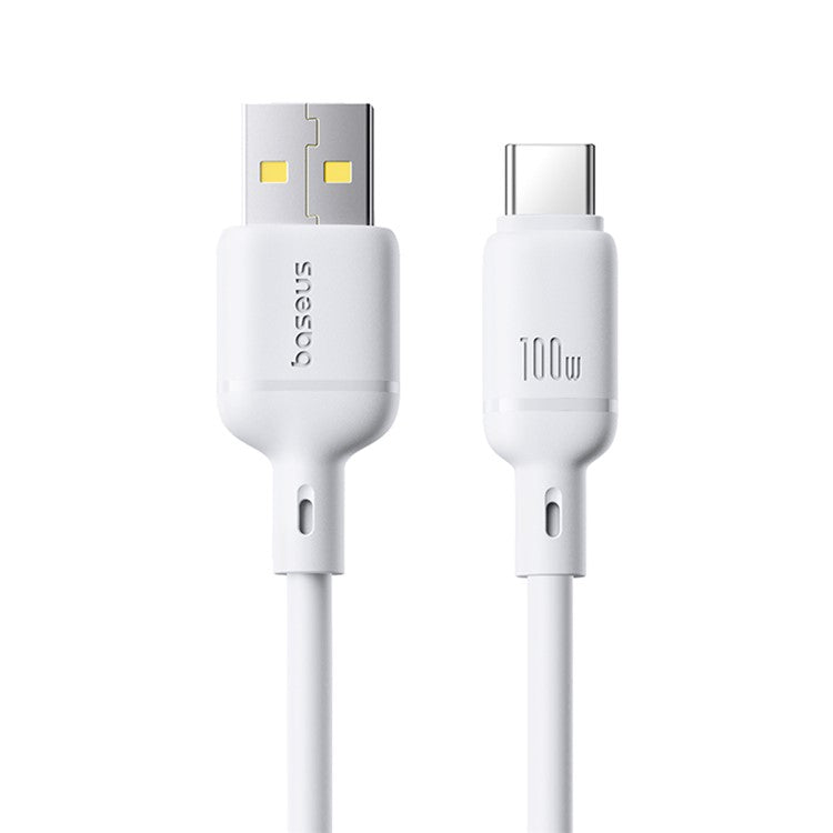 BASEUS Silky USB-A to USB-C Data Cord PD 100W Soft PVC Fast Charging Cable, Length: 1m - White