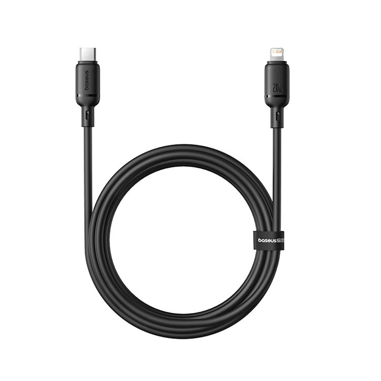 BASEUS Silky USB-C to iP Data Cord Flexible PVC PD 20W Fast Charging Cable, Length: 2m - Black