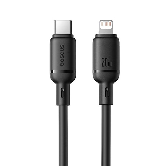 BASEUS Silky USB-C to iP Data Cord Flexible PVC PD 20W Fast Charging Cable, Length: 1m - Black