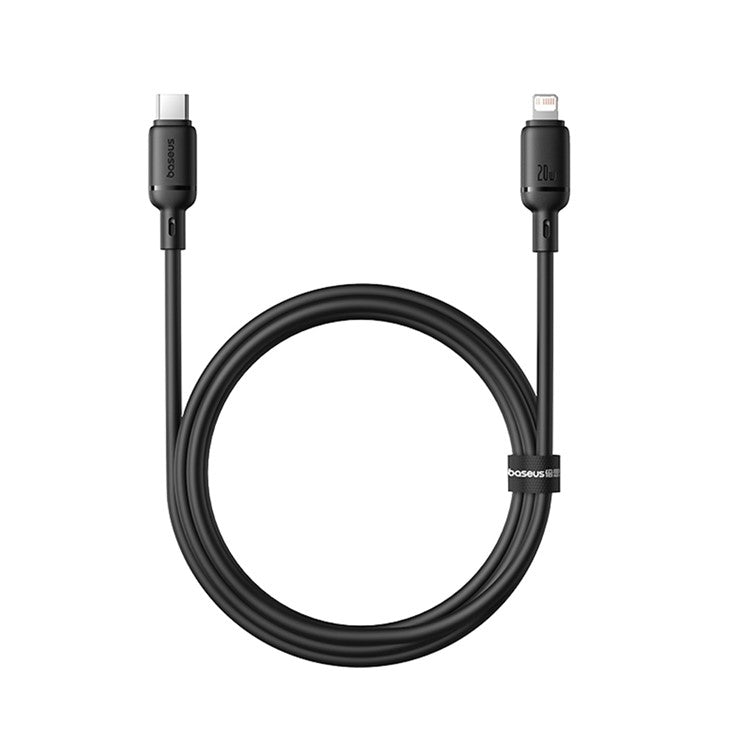 BASEUS Silky USB-C to iP Data Cord Flexible PVC PD 20W Fast Charging Cable, Length: 1m - Black