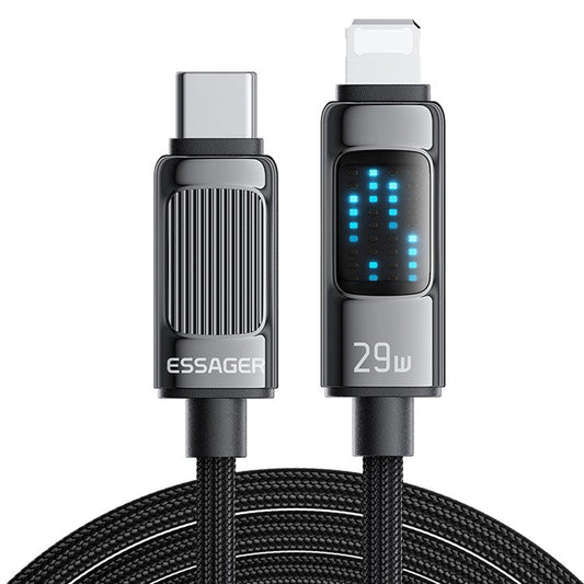 ESSAGER Dazzling Light Effect 2m Type-C to 8-pin Data Cable PD 29W Fast Charging Braided Cord