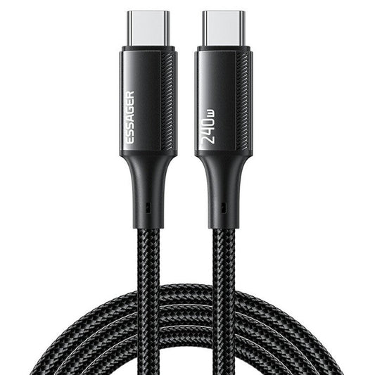ESSAGER 1m Type-C to Type-C PD 240W Fast Charging Cord Braided Data Cable - Black