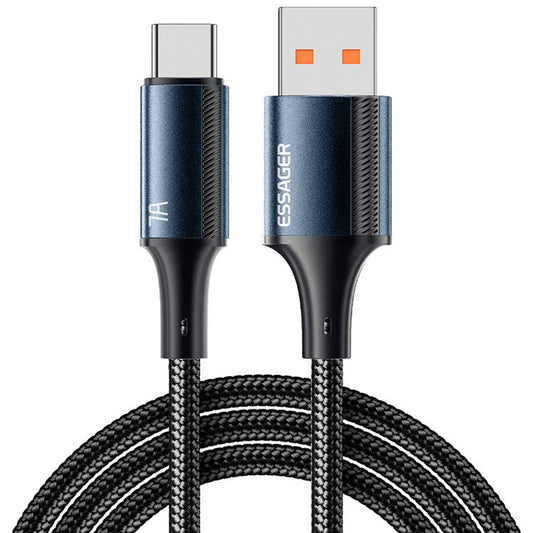 ESSAGER 2m USB-A to Type-C 100W 7A Braided Data Cable Phone Fast Charging Cord - Blue