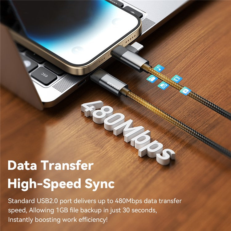 ESSAGER 1m Type-C to Lightning+Type-C PD 65W Phone Fast Charging Data Cable