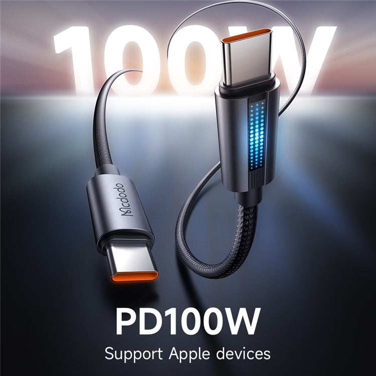 MCDODO CA-5740 1.2m Type-C to Type-C 100W Charging Data Cable with Breathing Light