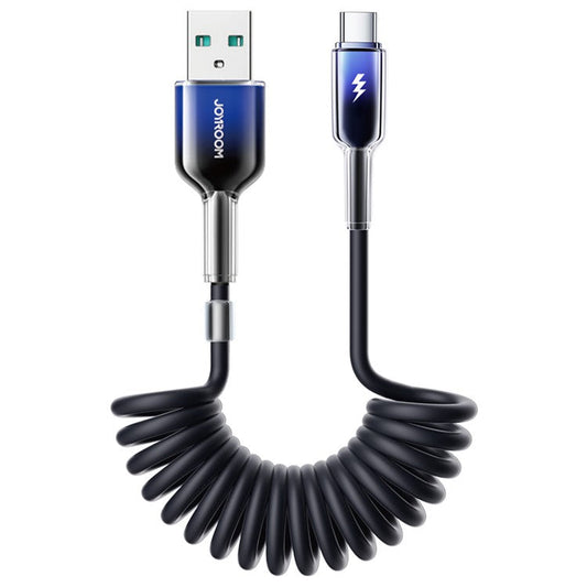 JOYROOM S-A43 1.5m USB-A to Type-C 3A Fast Charging Coiled Cable Data Transmission Cord for iPhone 16-15 Series - Black