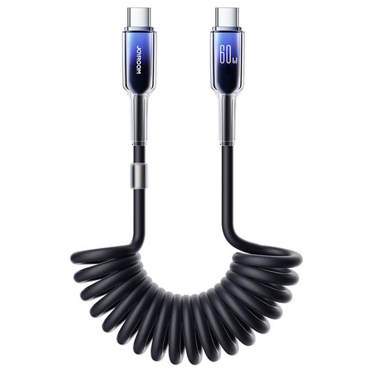 JOYROOM S-A43 1.5m Coiled Cable Type-C to Type-C 60W Fast Charging Spring Data Cord for iPhone 16-15 Series - Black