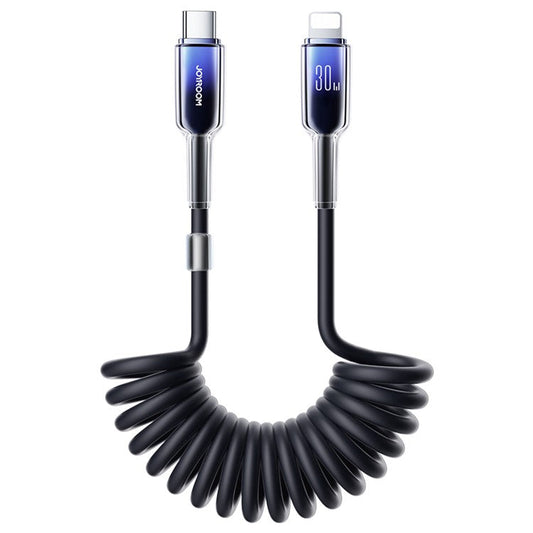 JOYROOM S-A43 1.5m Type-C to Lightning 30W Fast Charging Spring Coiled Cable Data Cord - Black