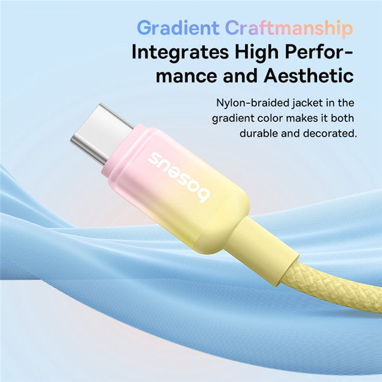 BASEUS Discolor Series 2m Fast Charging Cable USB-C to USB-C 100W Nylon Braided Data Cord - Yellow