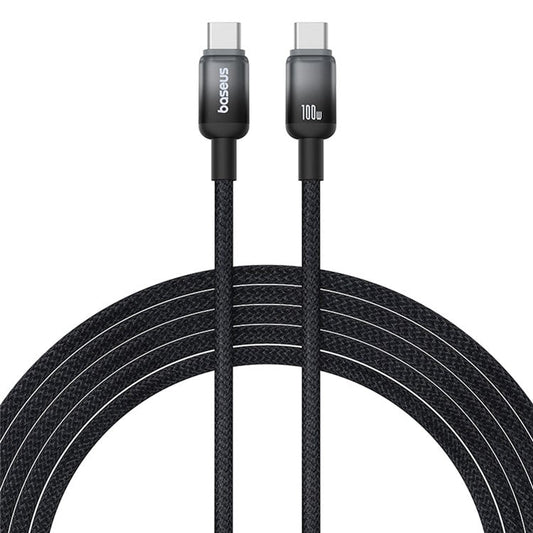 BASEUS Discolor Series 2m Fast Charging Cable USB-C to USB-C 100W Nylon Braided Data Cord - Black