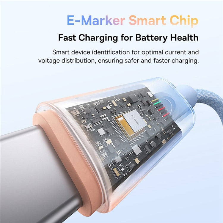 BASEUS Discolor Series 2m Fast Charging Cable USB-C to USB-C 100W Nylon Braided Data Cord - Blue