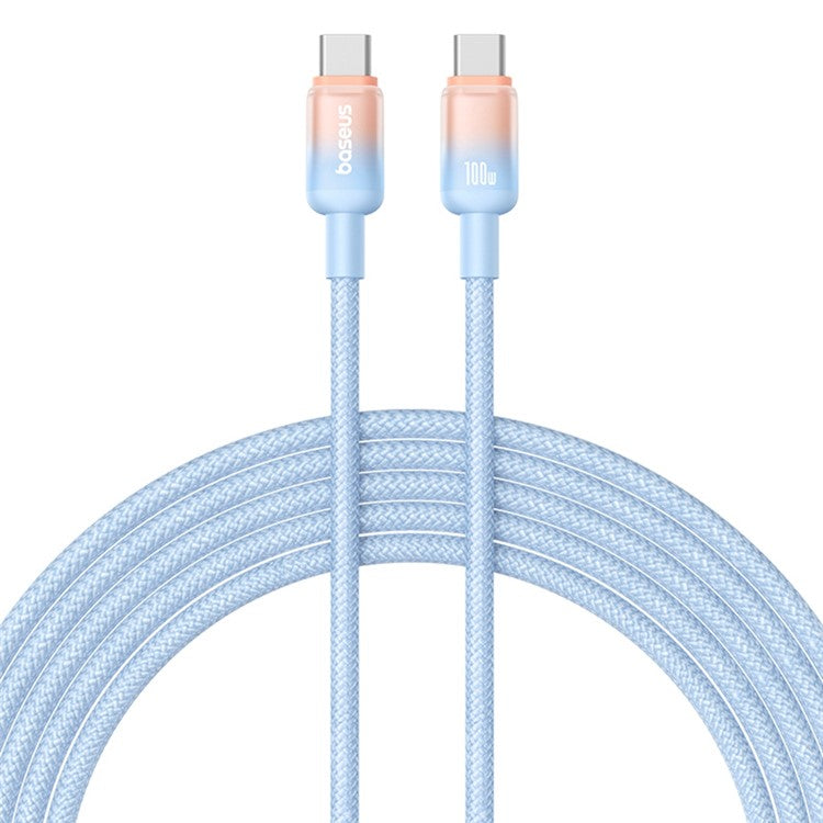 BASEUS Discolor Series 1m Fast Charging Cable USB-C to USB-C 100W Nylon Braided Data Cord - Blue