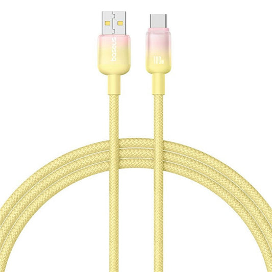 BASEUS Discolor Series 1m Fast Charging Cable USB-A to Type-C 100W Nylon Braided Data Cord - Yellow