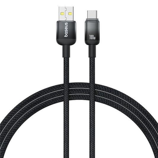 BASEUS Discolor Series 1m Fast Charging Cable USB-A to Type-C 100W Nylon Braided Data Cord - Black