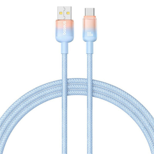 BASEUS Discolor Series 1m Fast Charging Cable USB-A to Type-C 100W Nylon Braided Data Cord - Blue