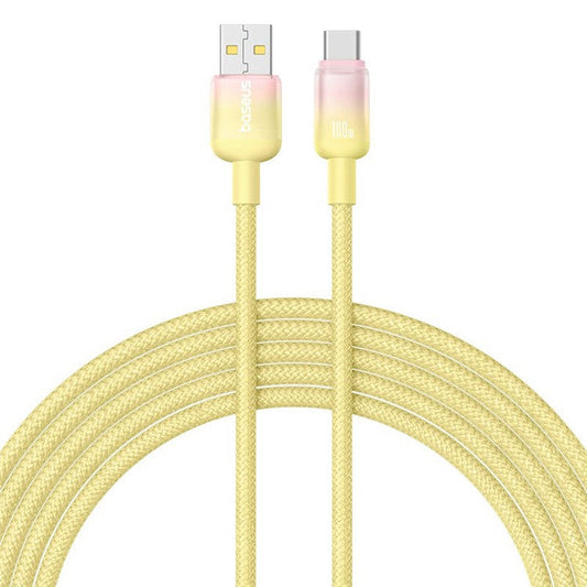 BASEUS Discolor Series 2m Fast Charging Cable USB-A to Type-C 100W Nylon Braided Data Cord - Yellow