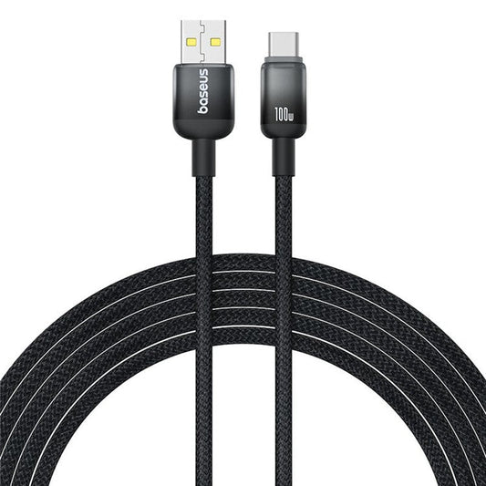 BASEUS Discolor Series 2m Fast Charging Cable USB-A to Type-C 100W Nylon Braided Data Cord - Black