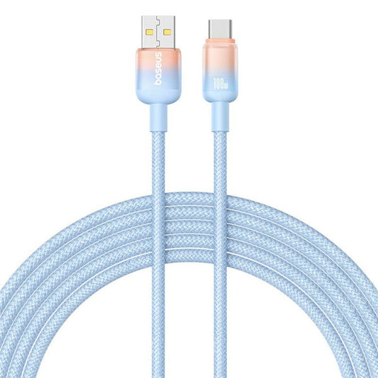 BASEUS Discolor Series 2m Fast Charging Cable USB-A to Type-C 100W Nylon Braided Data Cord - Blue
