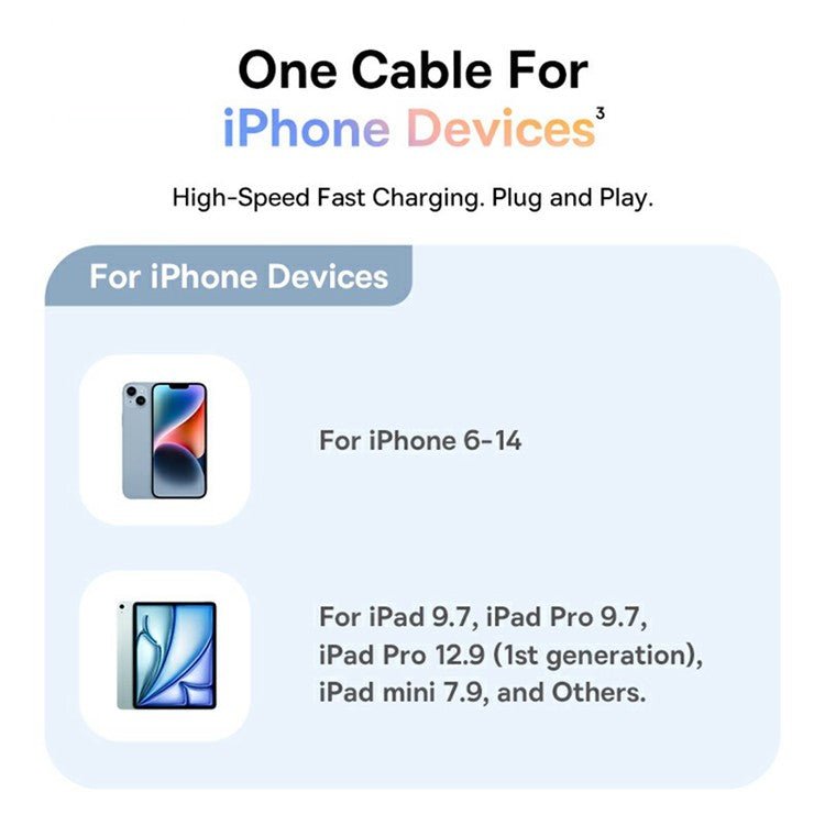 BASEUS Discolor Series 1m Fast Charging Cable USB-A to iP 2.4A Nylon Braided Data Cord - Blue