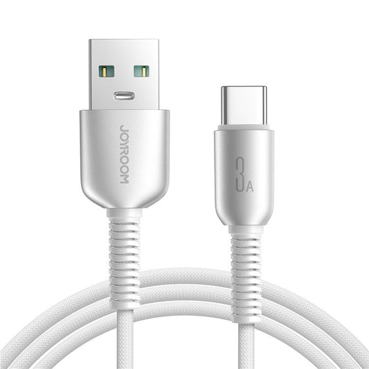 JOYROOM S-A51 1.2m USB-A to Type-C 3A Fast Charging Cable Braided Data Cord for iPhone 16-15 Series - Light Grey