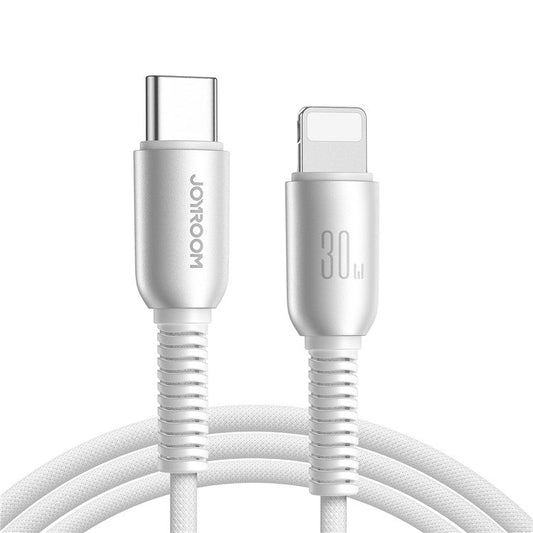 JOYROOM S-A51 1.2m Type-C to Lightning 30W Fast Charging Cable Braided Data Cord - Light Grey