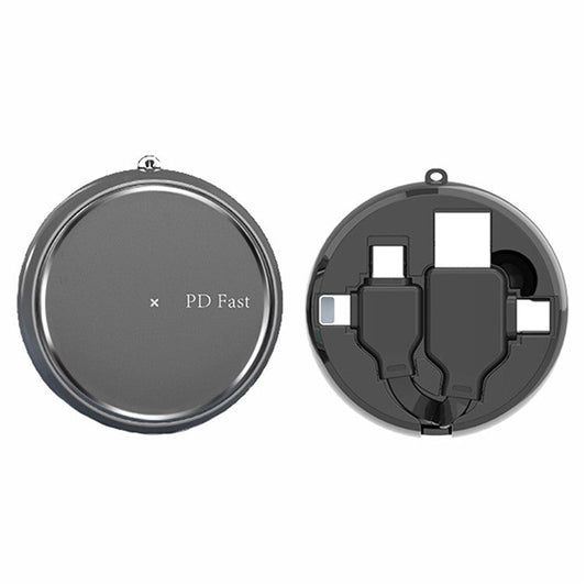 Retractable USB to Multi-Port Charging Cable 65W Fast Charger Cord with 8-Pin / Type-C / Micro USB - Grey