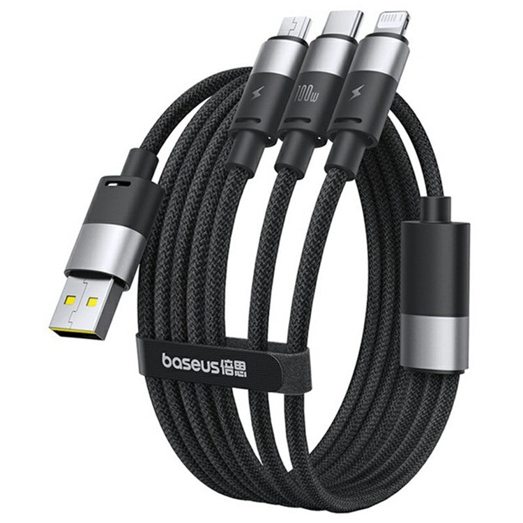 BASEUS Starspeed One-For-Three USB-A to Type-C+Ip+Micro 100W Fast Charging Cable Compatible with 7.5W - Black