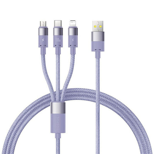 BASEUS StarSpeed One-for-Three USB-A to Type-C+iP+Micro 100W Fast Charging Cable Compatible with 7.5W - Purple