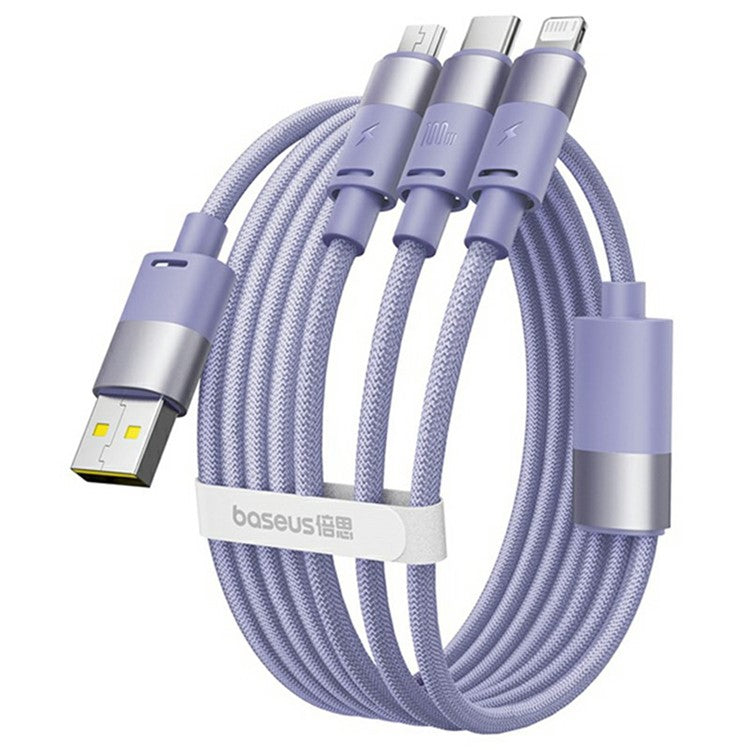 BASEUS StarSpeed One-for-Three USB-A to Type-C+iP+Micro 100W Fast Charging Cable Compatible with 7.5W - Purple