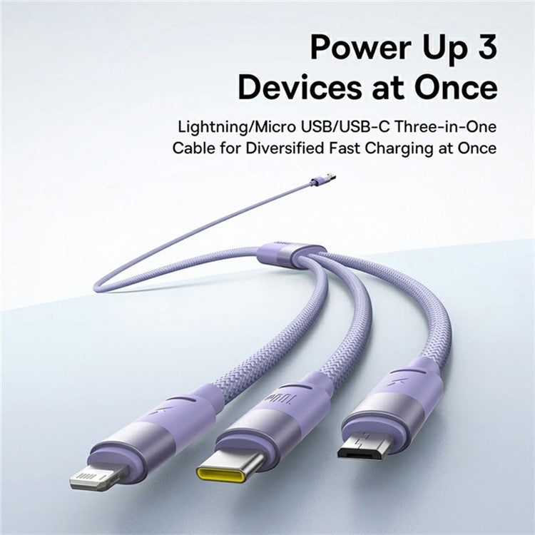 BASEUS StarSpeed One-for-Three USB-A to Type-C+iP+Micro 100W Fast Charging Cable Compatible with 7.5W - Purple