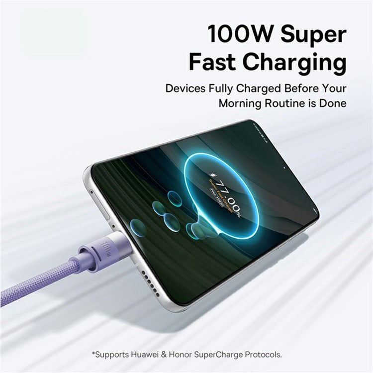 BASEUS StarSpeed One-for-Three USB-A to Type-C+iP+Micro 100W Fast Charging Cable Compatible with 7.5W - Purple