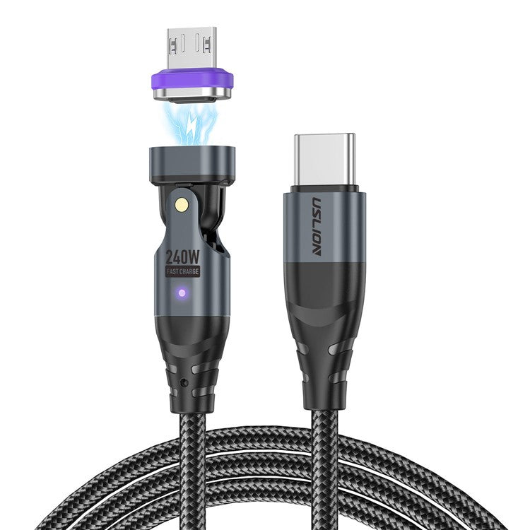 USLION US0203 1m 180-Degree Rotatable Connector 240W Data Cable Magnetic Charging Cable - USB-C To Micro