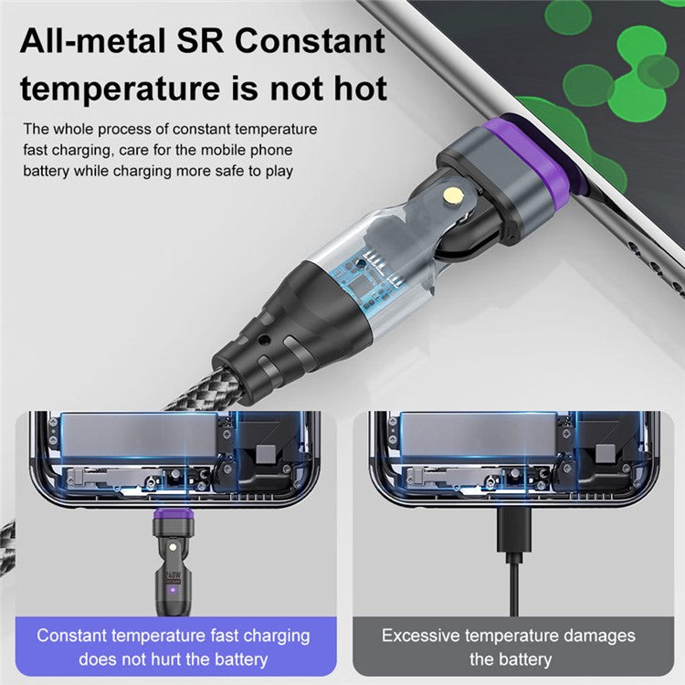 USLION US0203 1m 180-Degree Rotatable Connector 240W Data Cable Magnetic Charging Cable - USB-C To iP