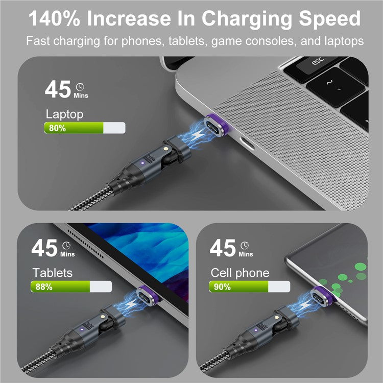 USLION US0204 1.8m USB / Type-C 2 to 1 Data Cable 180-Degree Rotation 240W Magnetic Charging Cable - Micro