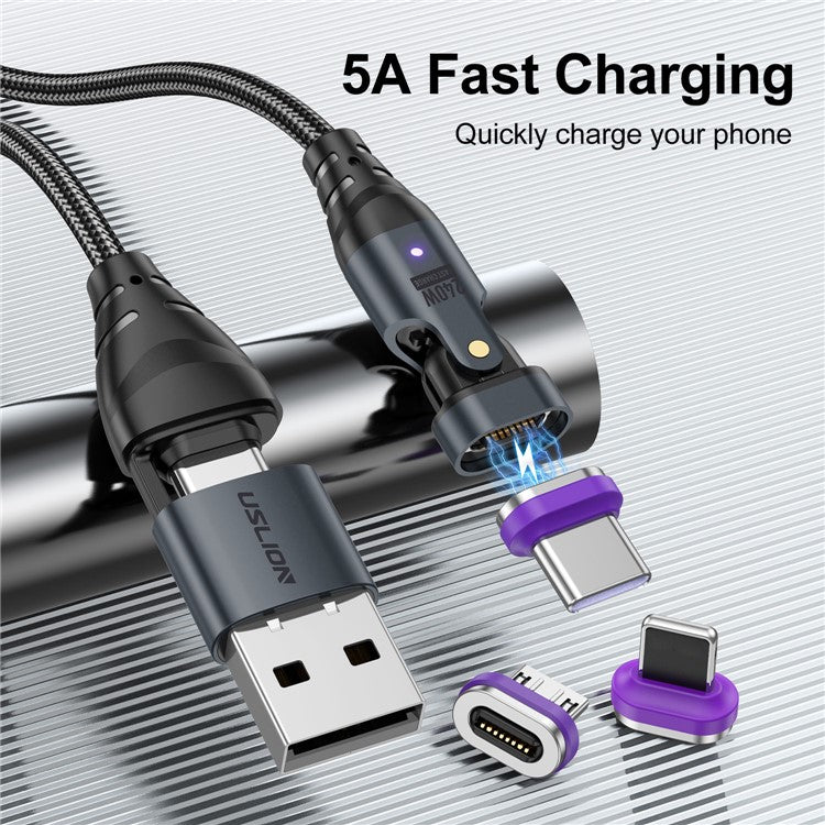 USLION US0204 1m USB / Type-C 2 to 1 Data Cable 180-Degree Rotation 240W Magnetic Charging Cable - Type-C