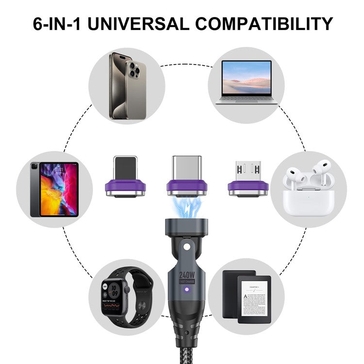 USLION US0204 1m USB / Type-C 2 to 1 Data Cable 180-Degree Rotation 240W Magnetic Charging Cable - Type-C