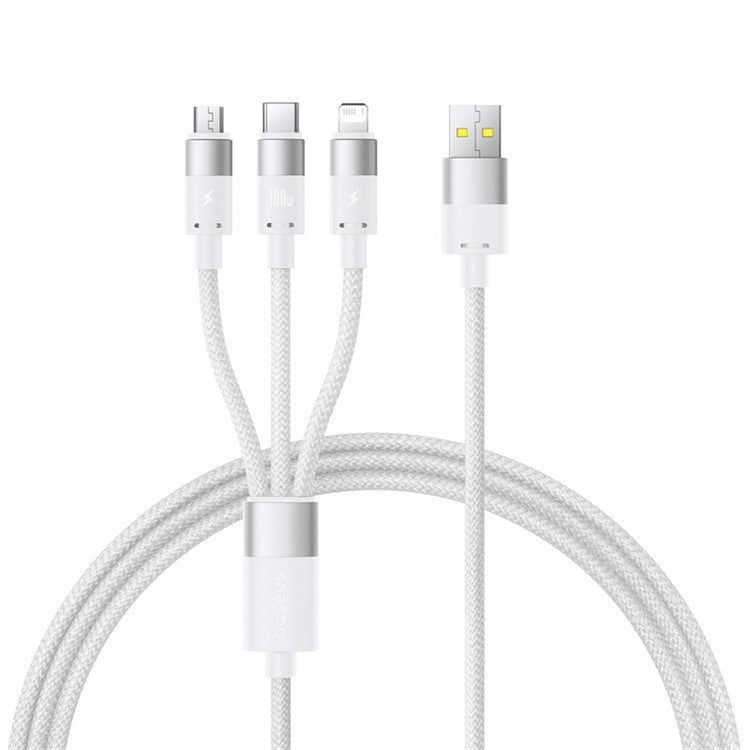 BASEUS StarSpeed One-for-Three Fast Charging Cable USB-A to Type-C+Lightning+Micro Compatible with 100W / 18W - White