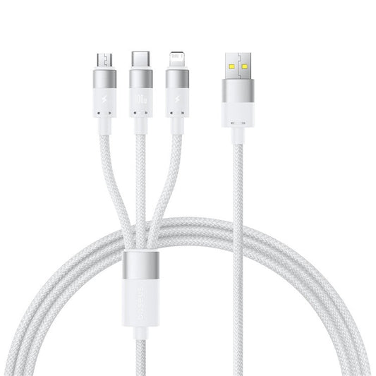 BASEUS StarSpeed One-for-Three Fast Charging Cable USB-A to Type-C+Lightning+Micro Compatible with 100W / 18W - White